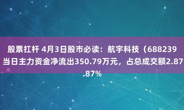 股票扛杆 4月3日股市必读：航宇科技（688239）当日主力资金净流出350.79万元，占总成交额2.87%