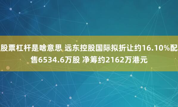 股票杠杆是啥意思 远东控股国际拟折让约16.10%配售6534.6万股 净筹约2162万港元